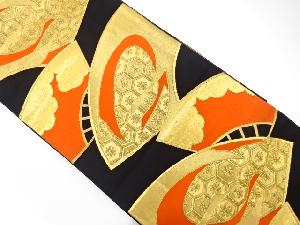 アンティーク　扇面に亀甲・花模様織り出し袋帯（着用可）